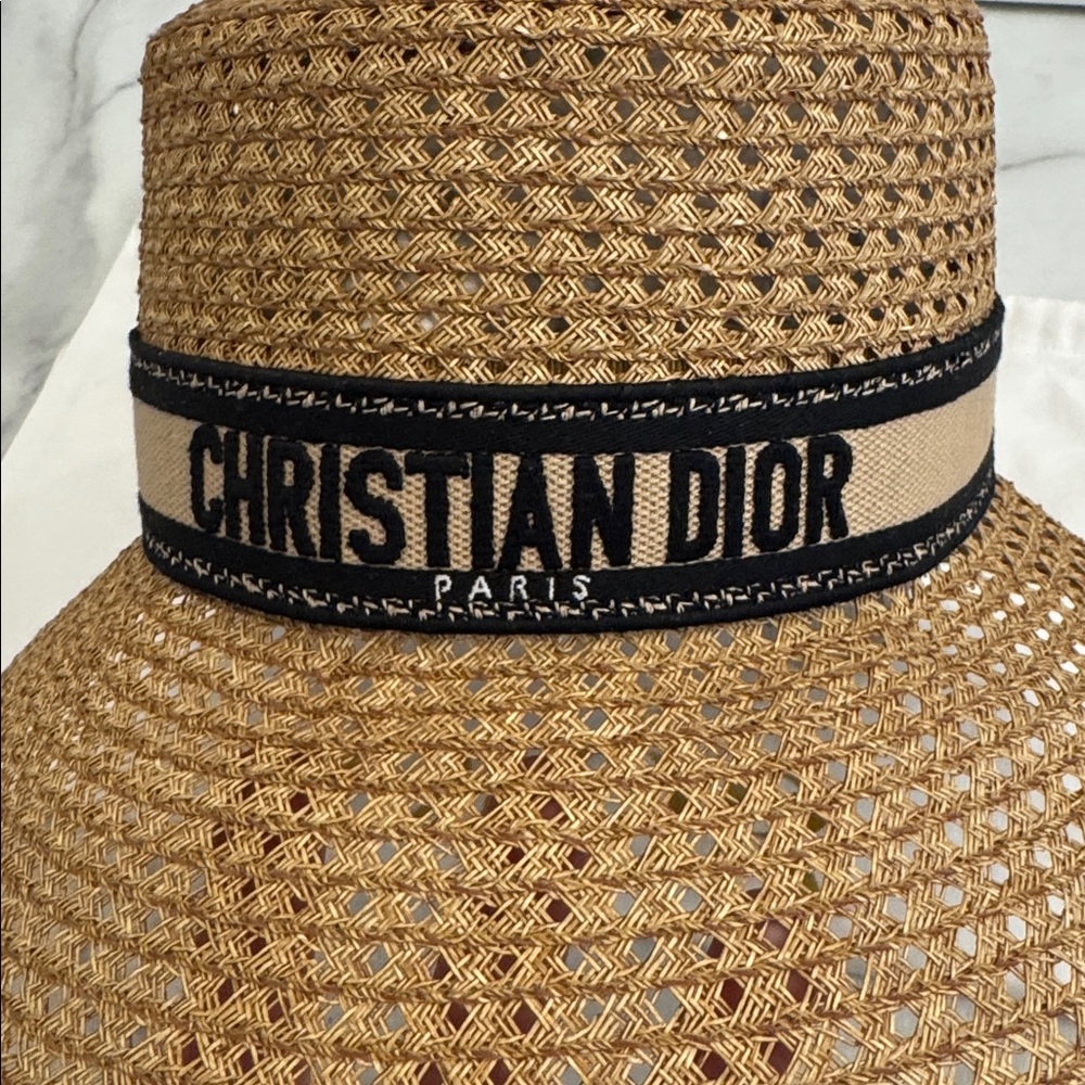 Dior D-Bobby large brim hat Woven Brown Hat with Black Band - Picture 2 of 4